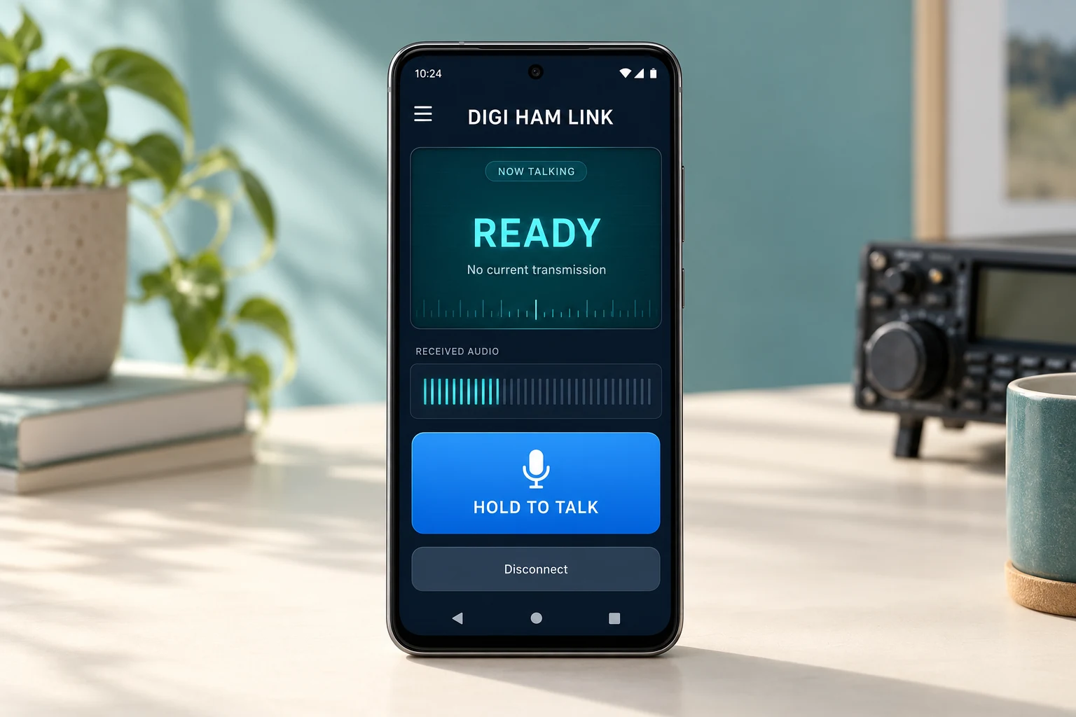 Illustration of DIGI HAM LINK running on an Android phone